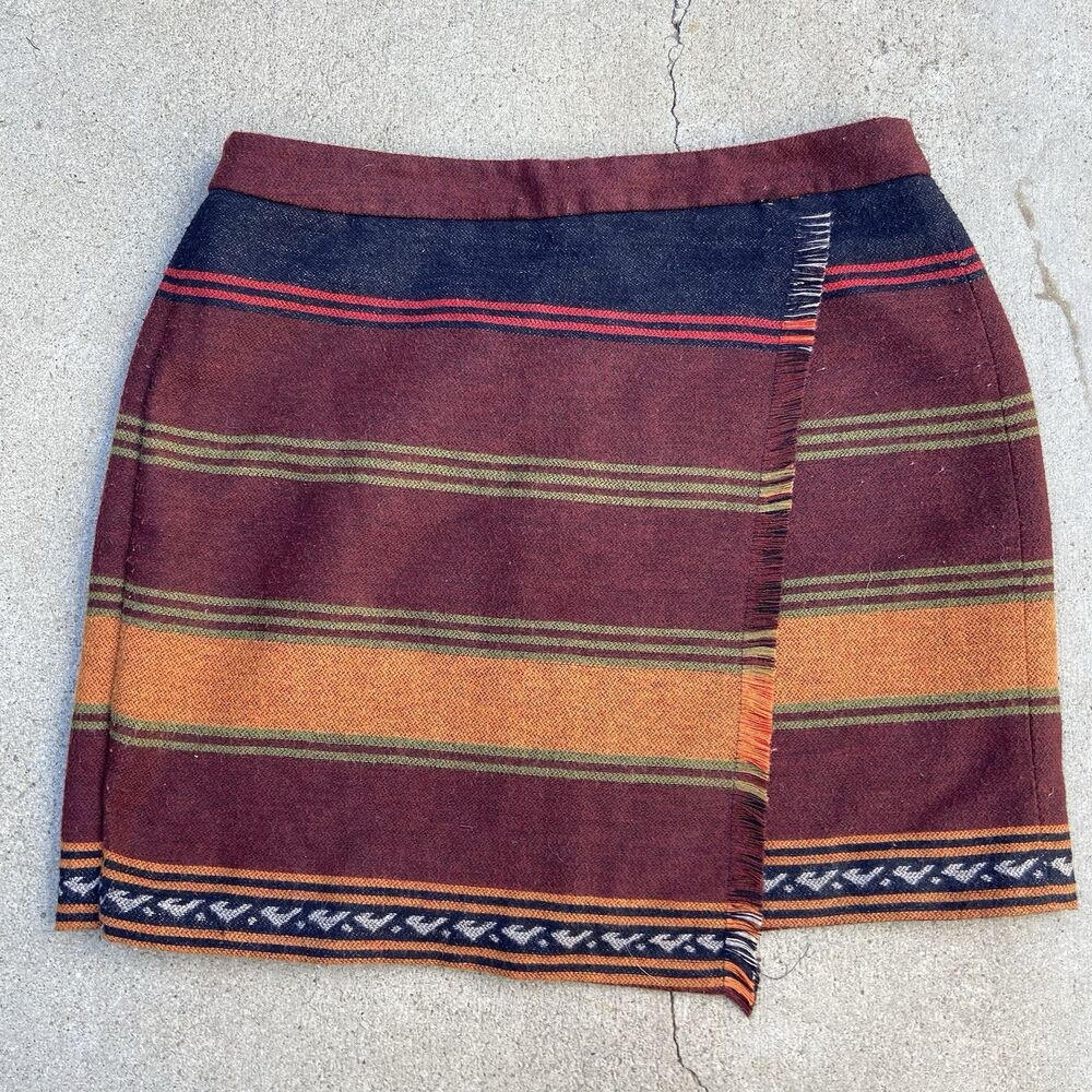 Ann Taylor LOFT Wool Southwestern Stripe Blanket Wrap Skirt Womens Size 10